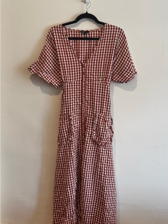 Nobody'S Child Dresses & Skirts - Nobody’s Child Gingham V-Neck Midi Dress in Rust Check